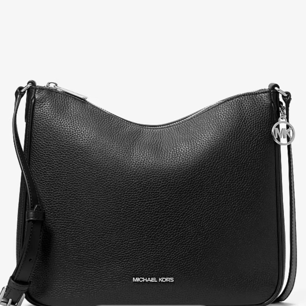 Michael Kors Black Nayla Medium Pebbled Leather Messenger Crossbody Shoulder Bag